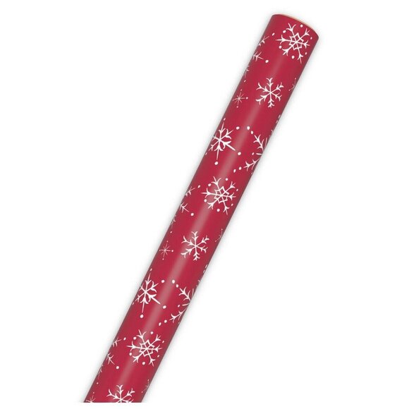 Hallmark Wrapping Paper Christmas Snowflakes On Red 35 sq ft Roll Holiday Gift - Picture 4 of 4